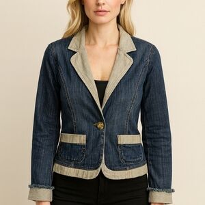 Two Tone Denim Jacket Y2K Feminine Tailored Size Large